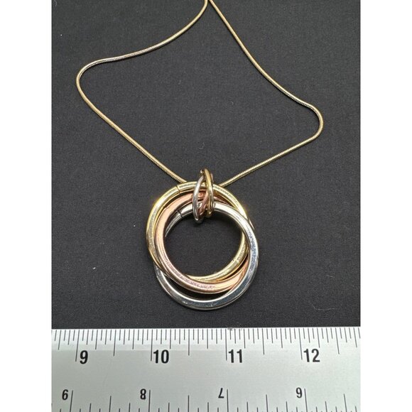 Talbots Tri-Color Interlocking Circle Pendant Necklace 18" Chain Italian Design - Picture 4 of 6